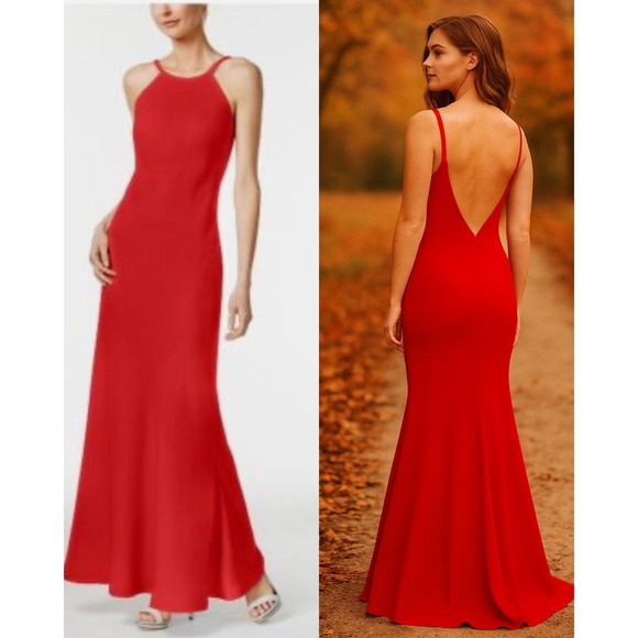 Calvin Klein red low back halter maxi dress formal wedding guest size 4 holiday - Picture 1 of 9